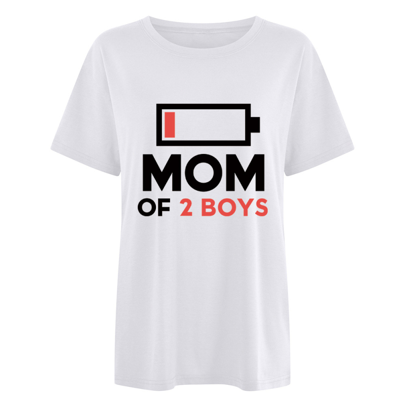 KÉTGYERMEKES ANYA Anyák napi póló Női európai kód független állomás póló női foltos felső akkumulátor mintás póló