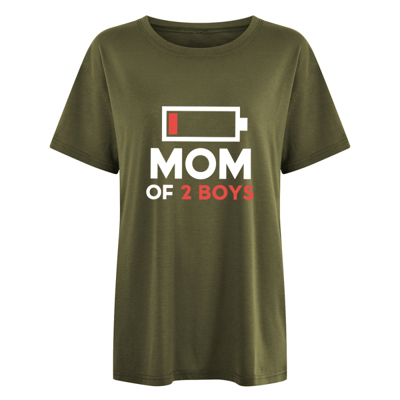 KÉTGYERMEKES ANYA Anyák napi póló Női európai kód független állomás póló női foltos felső akkumulátor mintás póló