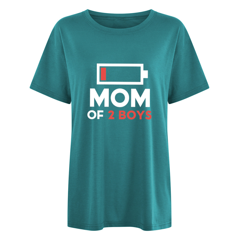 KÉTGYERMEKES ANYA Anyák napi póló Női európai kód független állomás póló női foltos felső akkumulátor mintás póló