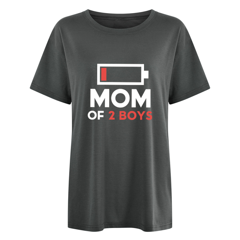 KÉTGYERMEKES ANYA Anyák napi póló Női európai kód független állomás póló női foltos felső akkumulátor mintás póló