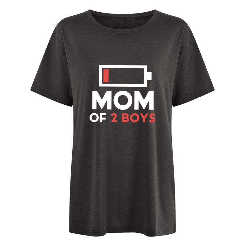 KÉTGYERMEKES ANYA Anyák napi póló Női európai kód független állomás póló női foltos felső akkumulátor mintás póló