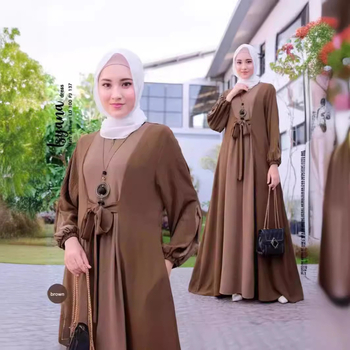 Nové dámske oblečenie Cross-Border Amazon 2024, dámske šaty z Blízkeho východu, farebne blokované, zaväzovacie, pulóverové, s dlhým rukávom