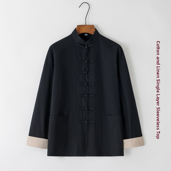 Tang meeste puuvillane ja linane jope kevad- ja sügisese vabaaja lahtise ülaosaga Hiina stiilis pandlaga meeste Guoxue I Jing vabaaja jope