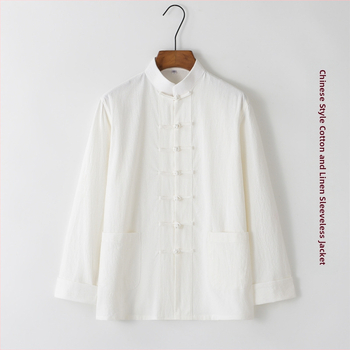 Tang meeste puuvillane ja linane jope kevad- ja sügisese vabaaja lahtise ülaosaga Hiina stiilis pandlaga meeste Guoxue I Jing vabaaja jope