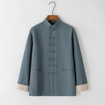 Tang meeste puuvillane ja linane jope kevad- ja sügisese vabaaja lahtise ülaosaga Hiina stiilis pandlaga meeste Guoxue I Jing vabaaja jope