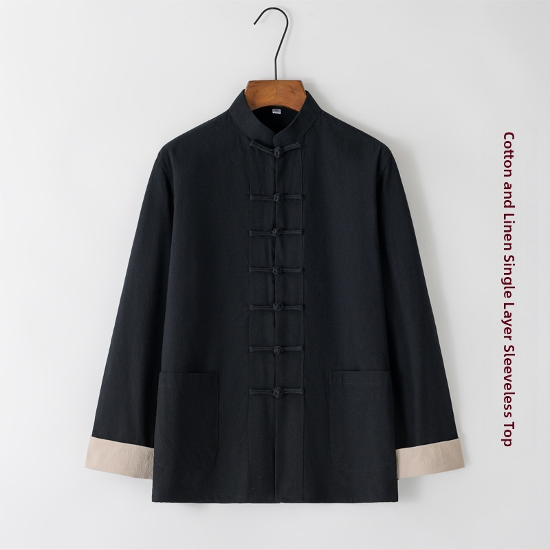 Tang meeste puuvillane ja linane jope kevad- ja sügisese vabaaja lahtise ülaosaga Hiina stiilis pandlaga meeste Guoxue I Jing vabaaja jope