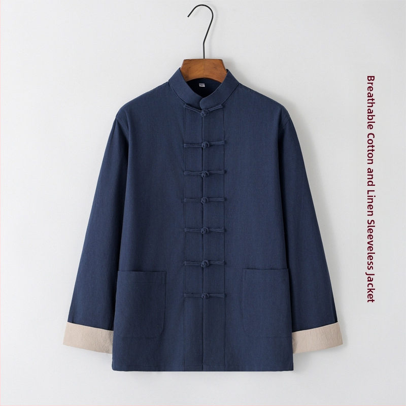 Мъжко памучно и ленено яке Танг, пролетно и есенно, ежедневно, свободно, с катарама в китайски стил, мъжко, Guoxue I Jing