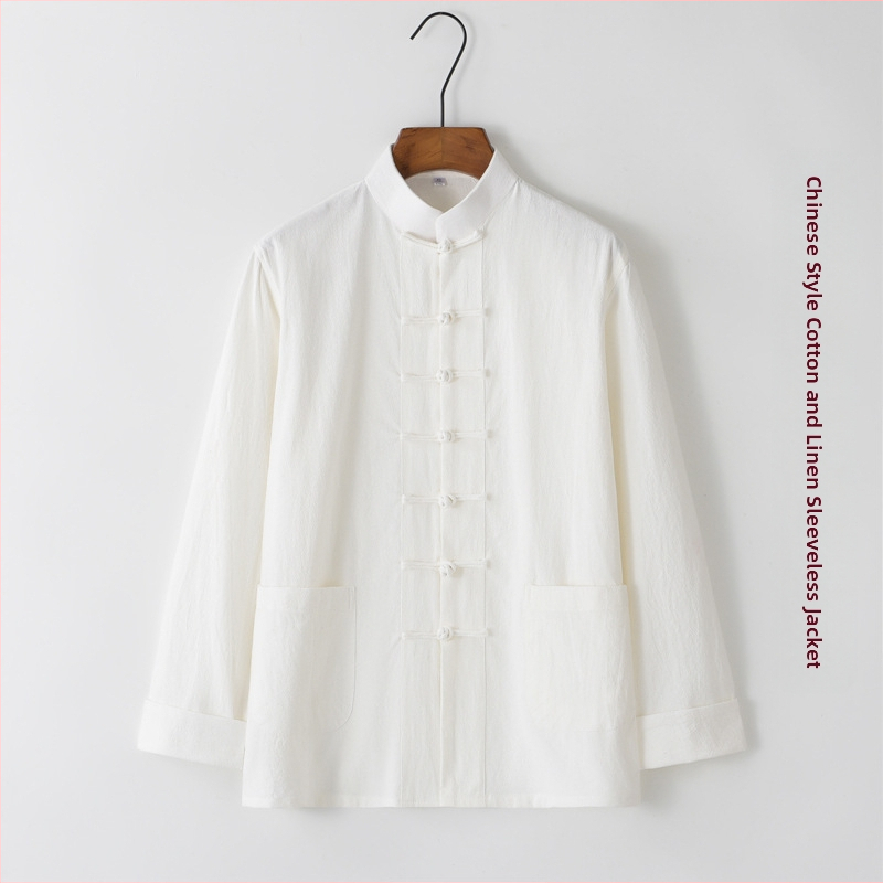 Мъжко памучно и ленено яке Танг, пролетно и есенно, ежедневно, свободно, с катарама в китайски стил, мъжко, Guoxue I Jing