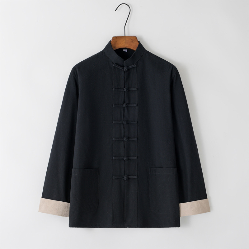 Tang meeste puuvillane ja linane jope kevad- ja sügisese vabaaja lahtise ülaosaga Hiina stiilis pandlaga meeste Guoxue I Jing vabaaja jope