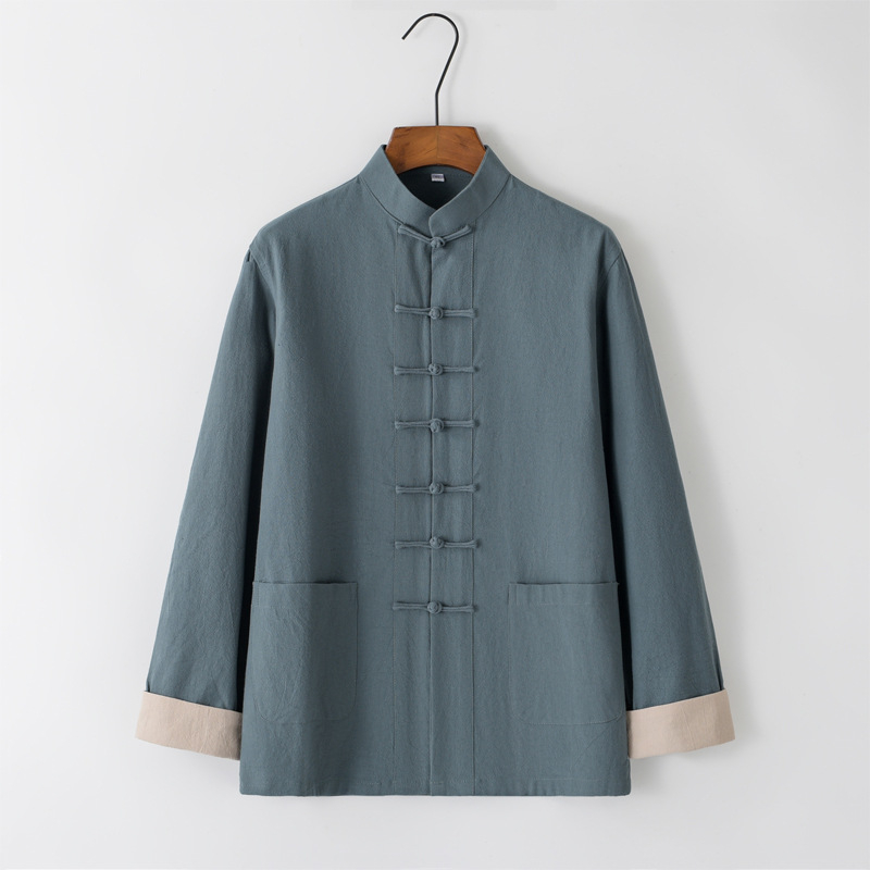 Tang meeste puuvillane ja linane jope kevad- ja sügisese vabaaja lahtise ülaosaga Hiina stiilis pandlaga meeste Guoxue I Jing vabaaja jope