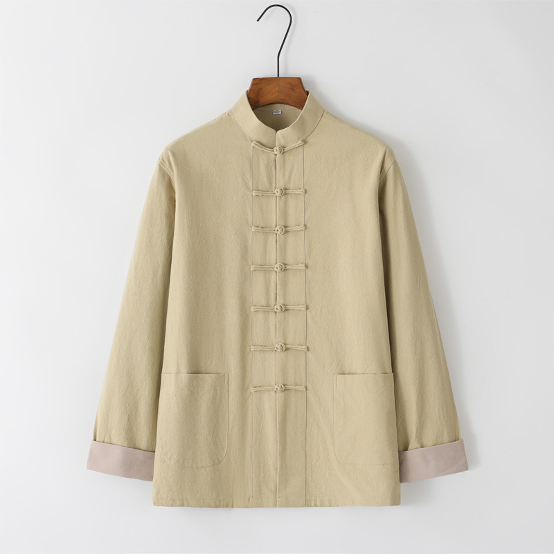 Tang meeste puuvillane ja linane jope kevad- ja sügisese vabaaja lahtise ülaosaga Hiina stiilis pandlaga meeste Guoxue I Jing vabaaja jope