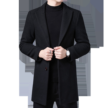 Vilnonis vilnonis paltas, vyriškas korėjietiško stiliaus, plonas, 2021 m. rudens ir žiemos madingas vidutinio ilgio lietpaltis, vidutinio amžiaus vyriškas vilnonis paltas