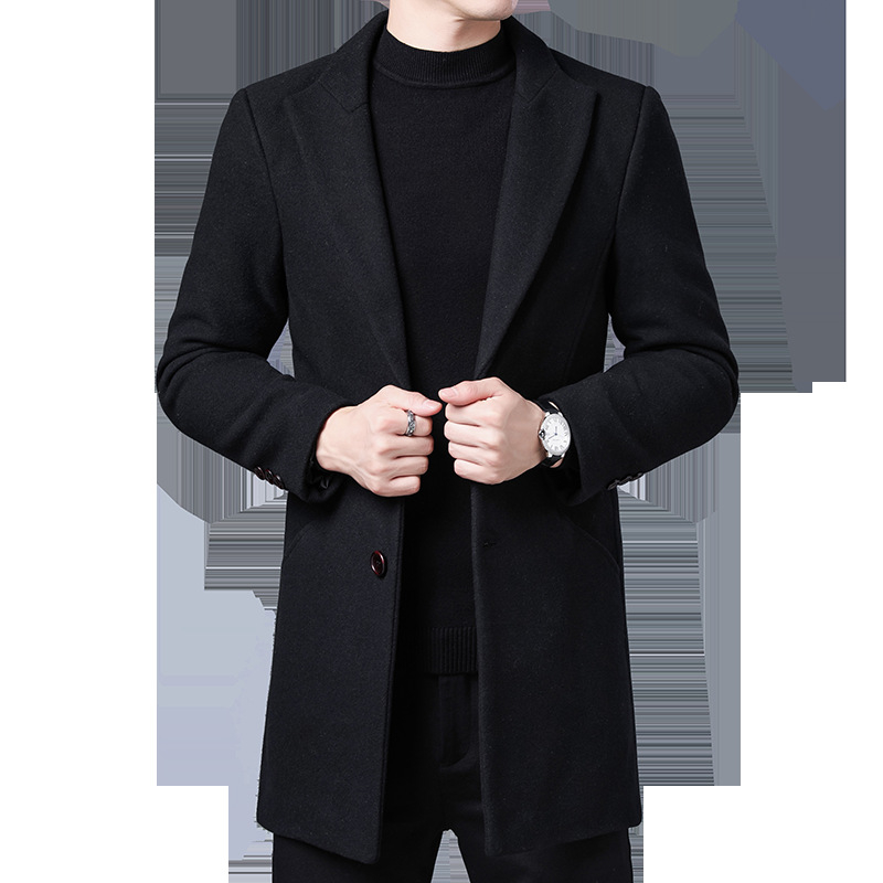 Vilnonis vilnonis paltas, vyriškas korėjietiško stiliaus, plonas, 2021 m. rudens ir žiemos madingas vidutinio ilgio lietpaltis, vidutinio amžiaus vyriškas vilnonis paltas