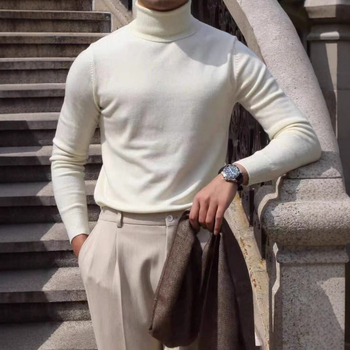 Φθινοπωρινό και Χειμερινό Βαμβακερό Πουλόβερ με Ψηλό Γιακά, Ανδρικό Εσωτερικό Πλεκτό με Μακρυμάνικο, Πλεκτό, Στενή Γραμμή, Μεγάλα Μεγέθη