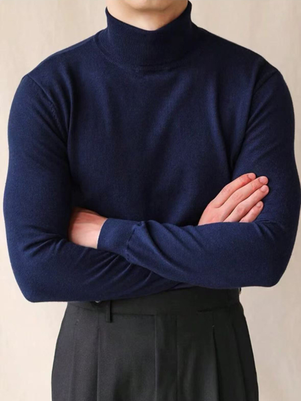 Φθινοπωρινό και Χειμερινό Βαμβακερό Πουλόβερ με Ψηλό Γιακά, Ανδρικό Εσωτερικό Πλεκτό με Μακρυμάνικο, Πλεκτό, Στενή Γραμμή, Μεγάλα Μεγέθη