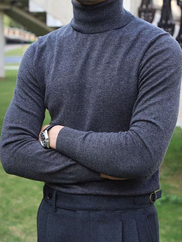 Φθινοπωρινό και Χειμερινό Βαμβακερό Πουλόβερ με Ψηλό Γιακά, Ανδρικό Εσωτερικό Πλεκτό με Μακρυμάνικο, Πλεκτό, Στενή Γραμμή, Μεγάλα Μεγέθη