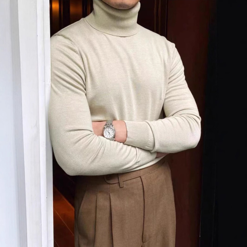 Φθινοπωρινό και Χειμερινό Βαμβακερό Πουλόβερ με Ψηλό Γιακά, Ανδρικό Εσωτερικό Πλεκτό με Μακρυμάνικο, Πλεκτό, Στενή Γραμμή, Μεγάλα Μεγέθη