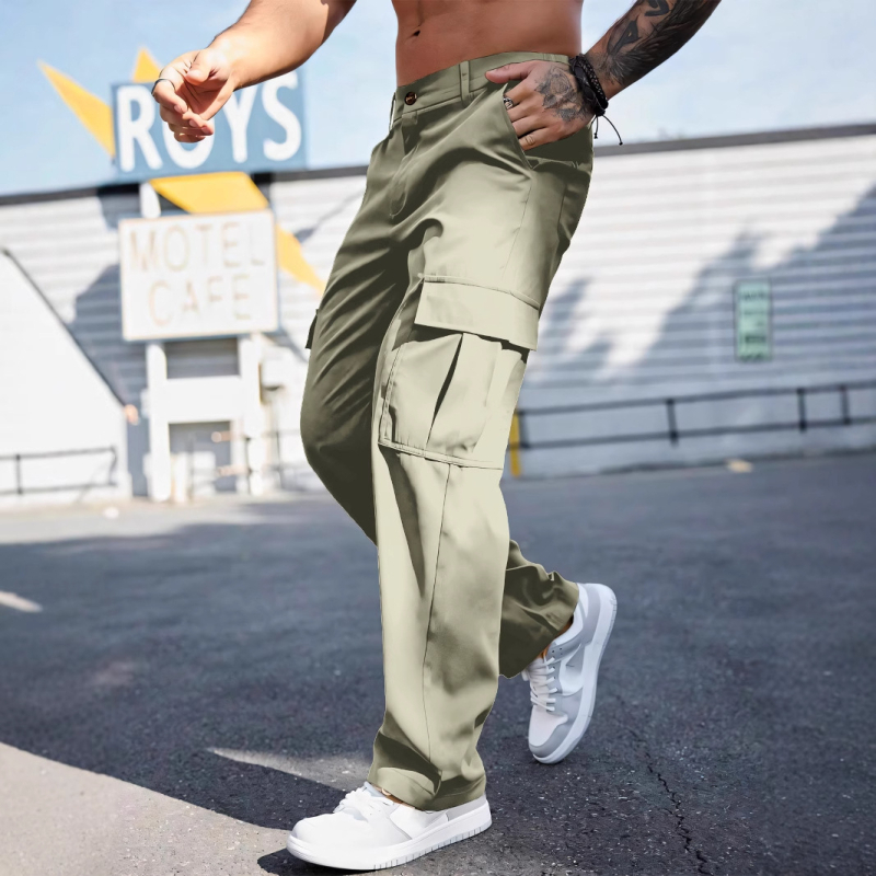 TikTok Cargo nadrág Férfi kopásálló sportnadrág Férfi nadrág Egyenes szabású, laza, plus size nyári, többzsebes, hétköznapi nadrág