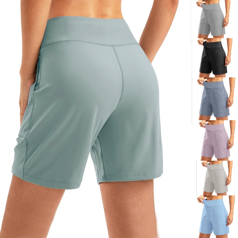 Pantaloni scurți de yoga cu talie înaltă, cu cinci puncte, de vară, subțiri, cu buzunare, largi, de vară, pentru alergare, de fitness, cu pantaloni scurți, de lungime medie, pentru yoga, de echitație