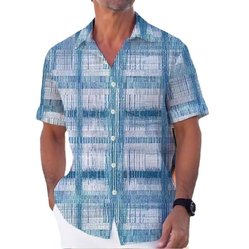2024 μοντέρνο δροσερό μπλε καρό πουκάμισο τρισδιάστατης εκτύπωσης χαβανέζικου πουκάμισου ανδρικό καλοκαιρινό πουκάμισο απευθείας από το εργοστάσιο