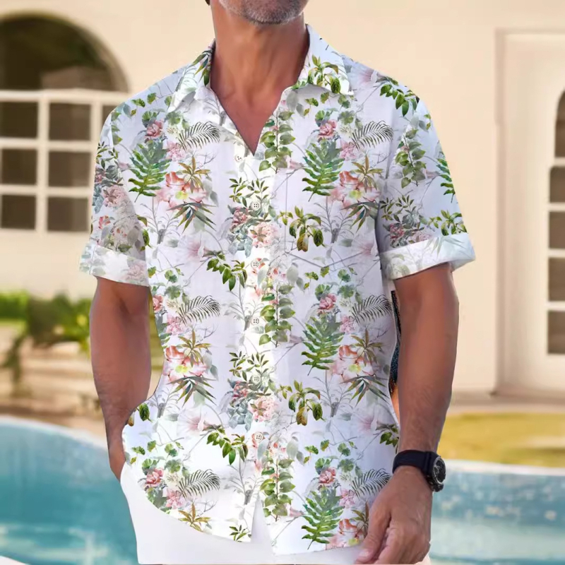 2024-es trendi, menő divatos kék kockás ing, 3D nyomtatású hawaii ing, férfi nyári ing, közvetlenül a gyárból