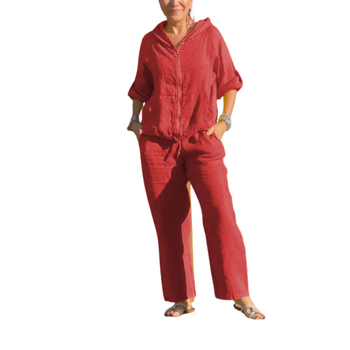 2024 Amazon Independent Station Νέο γυναικείο ευρωπαϊκό και αμερικανικό βαμβακερό και λινό κουκούλα με φερμουάρ σε καθαρό χρώμα, χαλαρό, μακρυμάνικο παντελόνι