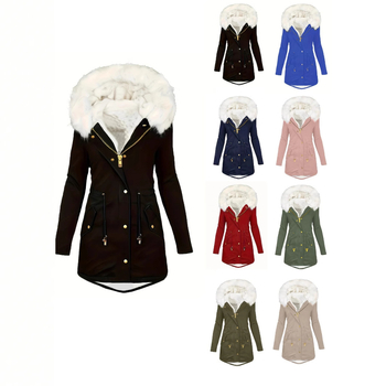 2024 Amazon Euroopa ja Ameerika Ühendriikide piiriülene talvine lukuga kunstkarusnahast dekoratiivmüts valge villane puuvillase polstriga mantel