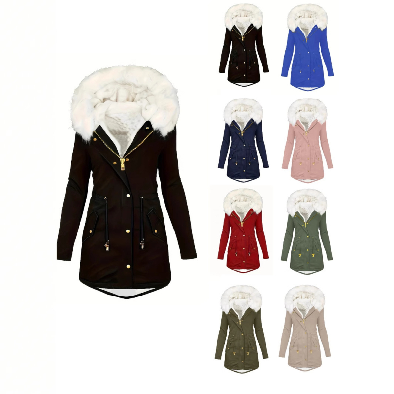 2024 Amazon Euroopa ja Ameerika Ühendriikide piiriülene talvine lukuga kunstkarusnahast dekoratiivmüts valge villane puuvillase polstriga mantel