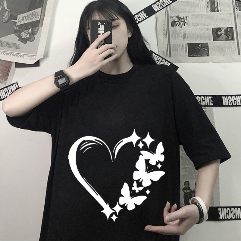 Transfrontaliere primăvară și vară îmbrăcăminte 2024 nou tricou femei de mărime mare vrac jumătate mânecă dragoste imprimat cu mânecă scurtă cuplu topuri