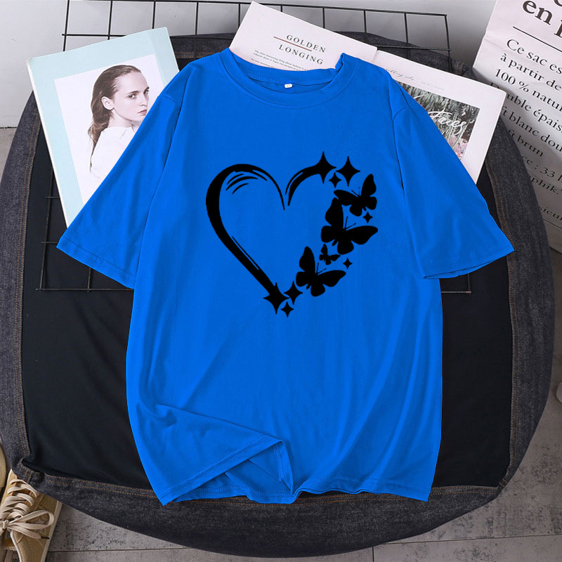 Transfrontaliere primăvară și vară îmbrăcăminte 2024 nou tricou femei de mărime mare vrac jumătate mânecă dragoste imprimat cu mânecă scurtă cuplu topuri