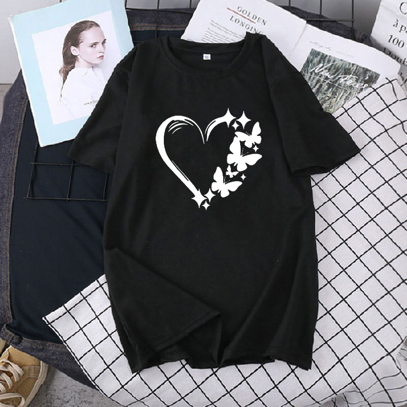 Transfrontaliere primăvară și vară îmbrăcăminte 2024 nou tricou femei de mărime mare vrac jumătate mânecă dragoste imprimat cu mânecă scurtă cuplu topuri