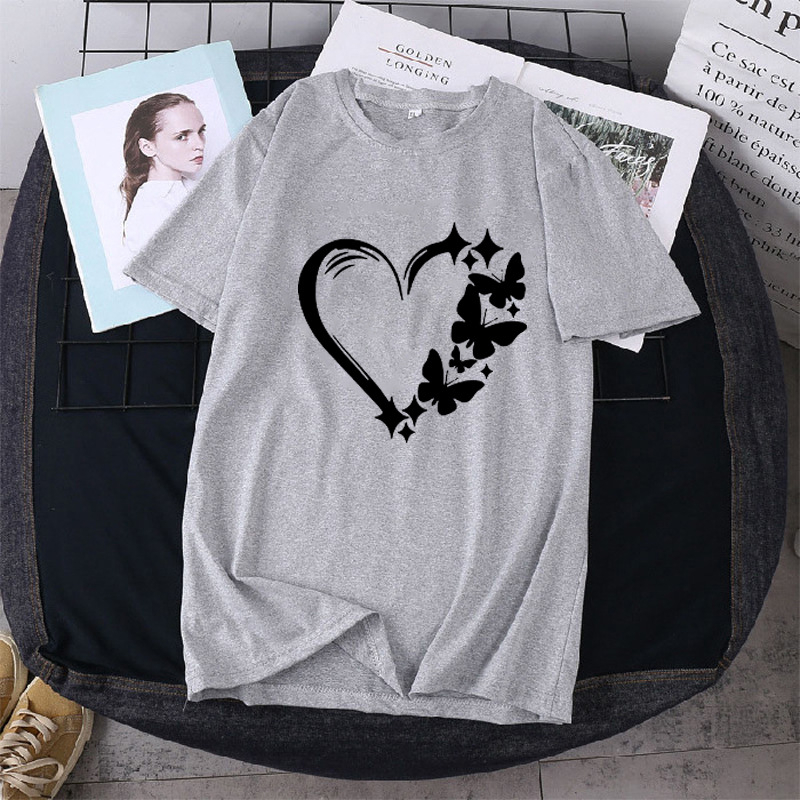 Transfrontaliere primăvară și vară îmbrăcăminte 2024 nou tricou femei de mărime mare vrac jumătate mânecă dragoste imprimat cu mânecă scurtă cuplu topuri