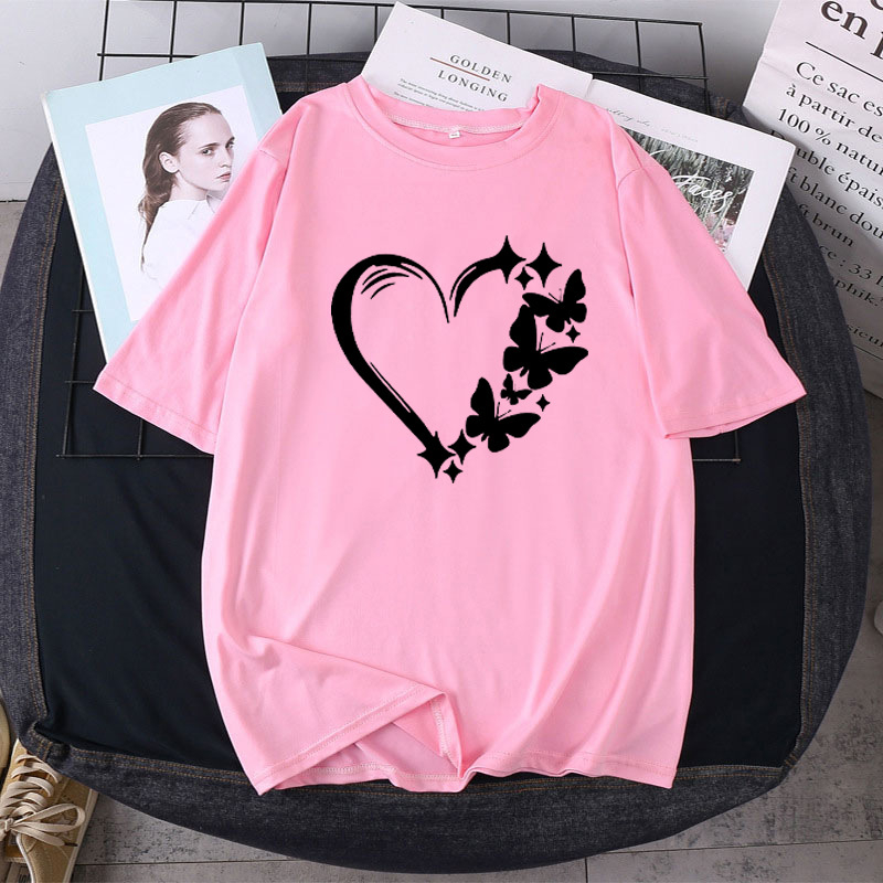 Transfrontaliere primăvară și vară îmbrăcăminte 2024 nou tricou femei de mărime mare vrac jumătate mânecă dragoste imprimat cu mânecă scurtă cuplu topuri