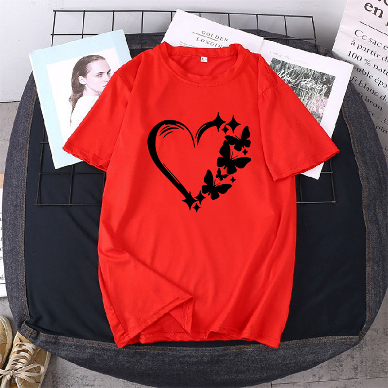 Transfrontaliere primăvară și vară îmbrăcăminte 2024 nou tricou femei de mărime mare vrac jumătate mânecă dragoste imprimat cu mânecă scurtă cuplu topuri