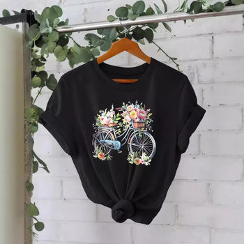 Tricou din bumbac pur, vară europeană și americană, mânecă scurtă, guler rotund, comerț exterior transfrontalier, model american, imprimat, tricou pentru femei, fabrică de comerț exterior