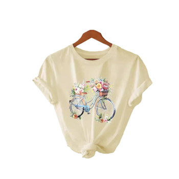 Tricou din bumbac pur, vară europeană și americană, mânecă scurtă, guler rotund, comerț exterior transfrontalier, model american, imprimat, tricou pentru femei, fabrică de comerț exterior