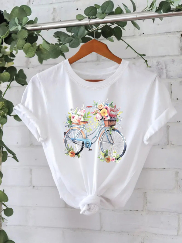 Tricou din bumbac pur, vară europeană și americană, mânecă scurtă, guler rotund, comerț exterior transfrontalier, model american, imprimat, tricou pentru femei, fabrică de comerț exterior