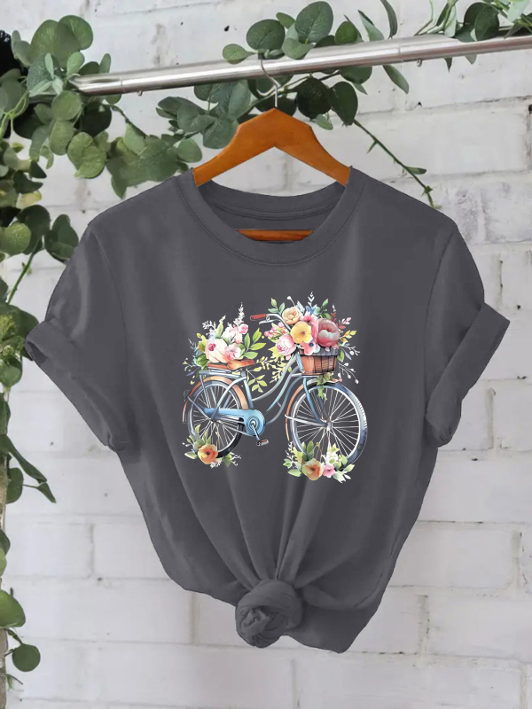 Tricou din bumbac pur, vară europeană și americană, mânecă scurtă, guler rotund, comerț exterior transfrontalier, model american, imprimat, tricou pentru femei, fabrică de comerț exterior