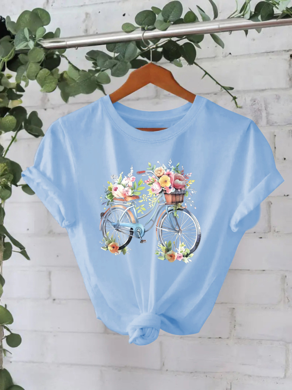 Tricou din bumbac pur, vară europeană și americană, mânecă scurtă, guler rotund, comerț exterior transfrontalier, model american, imprimat, tricou pentru femei, fabrică de comerț exterior