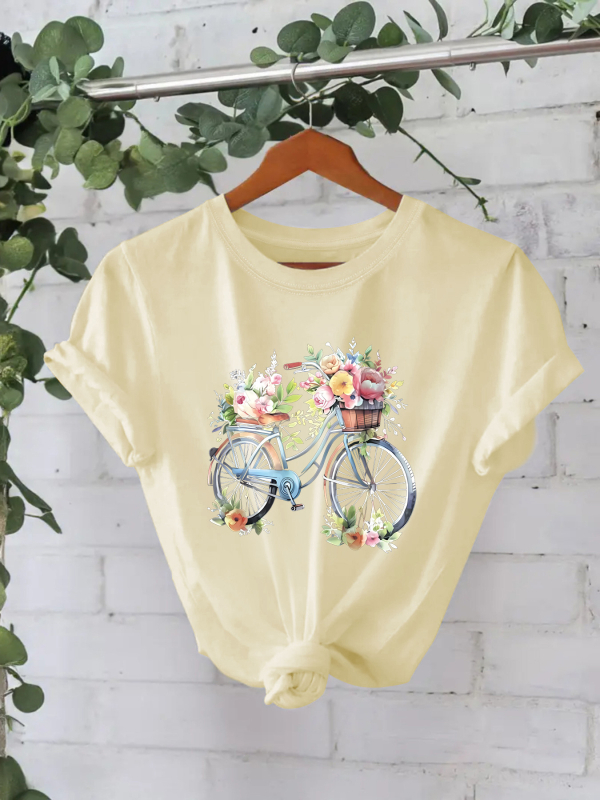 Tricou din bumbac pur, vară europeană și americană, mânecă scurtă, guler rotund, comerț exterior transfrontalier, model american, imprimat, tricou pentru femei, fabrică de comerț exterior