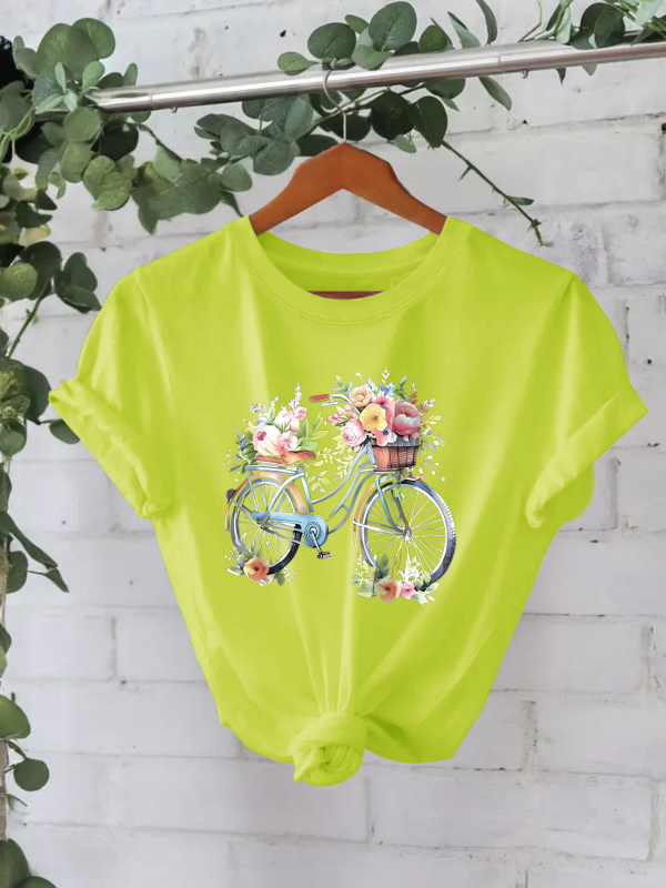 Tricou din bumbac pur, vară europeană și americană, mânecă scurtă, guler rotund, comerț exterior transfrontalier, model american, imprimat, tricou pentru femei, fabrică de comerț exterior