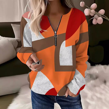 Dámske jesenné a zimné módne tričko s dlhým rukávom, okrúhlym výstrihom a 3D potlačou, dizajnové sense, WF5