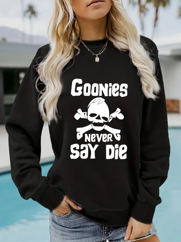 Hanorac cu imprimeu GOONIES, pentru femei, toamnă și iarnă, cu mânecă lungă, guler rotund, îngroșat, din Europa și Statele Unite
