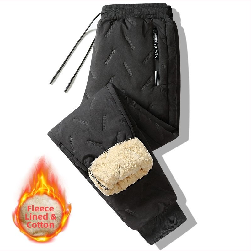 Jesenné a zimné otcove jahňacie nohavice, pánske flísom podšité hrubé pánske nohavice stredného a staršieho veku s voľným pásom, ležérne bavlnené nohavice
