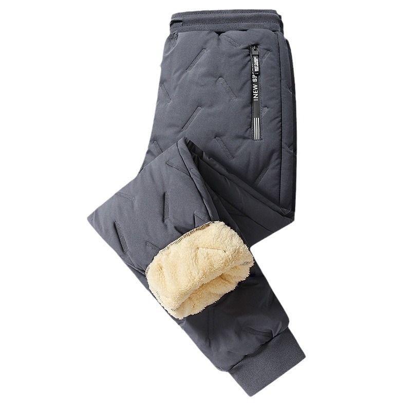 Pantaloni din piele de miel pentru bărbați, căptușiți cu fleece, groși, de vârstă mijlocie și vârstnici, pentru bărbați, talie lejeră, îmbrăcăminte exterioară, casual, din bumbac
