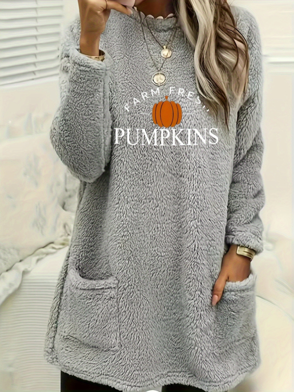 2024 Amazon prekogranična europska i američka ženska nova plišana majica s okruglim izrezom i dugim rukavima s džepom, s printom i žigosanjem iz 2024.