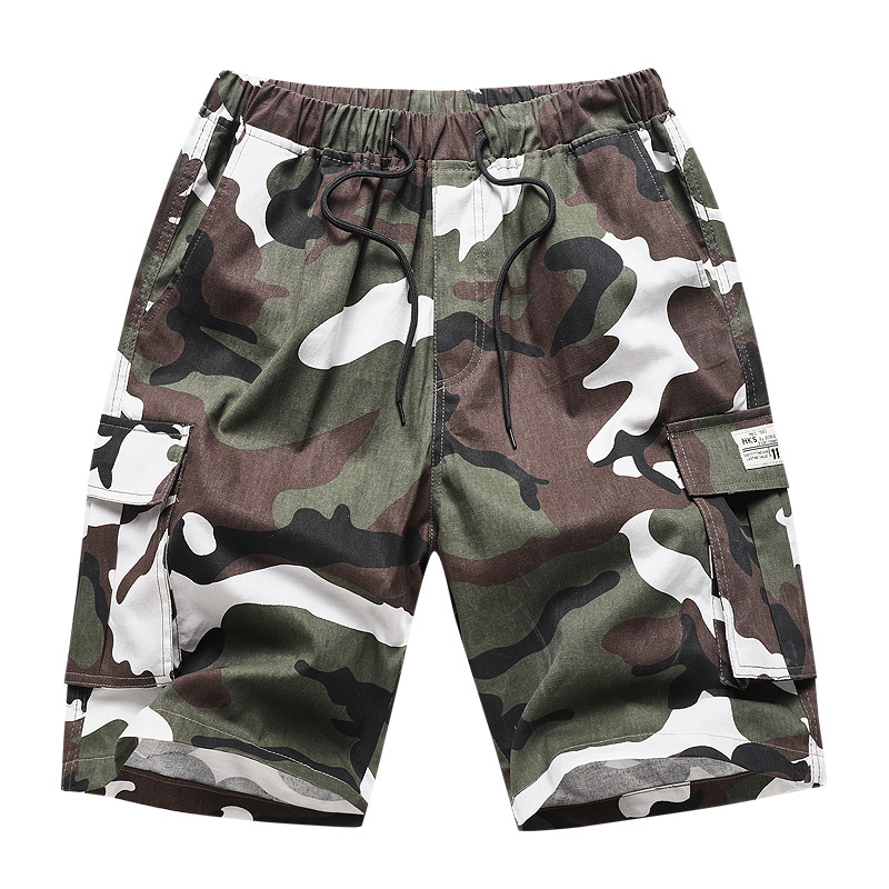 Pantaloni scurți cargo de dimensiuni mari pentru bărbați, îmbrăcăminte exterioară de camuflaj, sport, pantaloni casual cu cinci puncte, japonezi, coreeni și americani