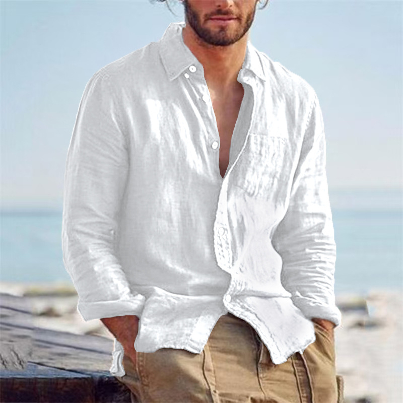 2024 Cardigan european și american Amazon eBay AliExpress Culoare solidă Casual Lel Cardigan din bumbac și in, lejer, casual, retro, pentru bărbați