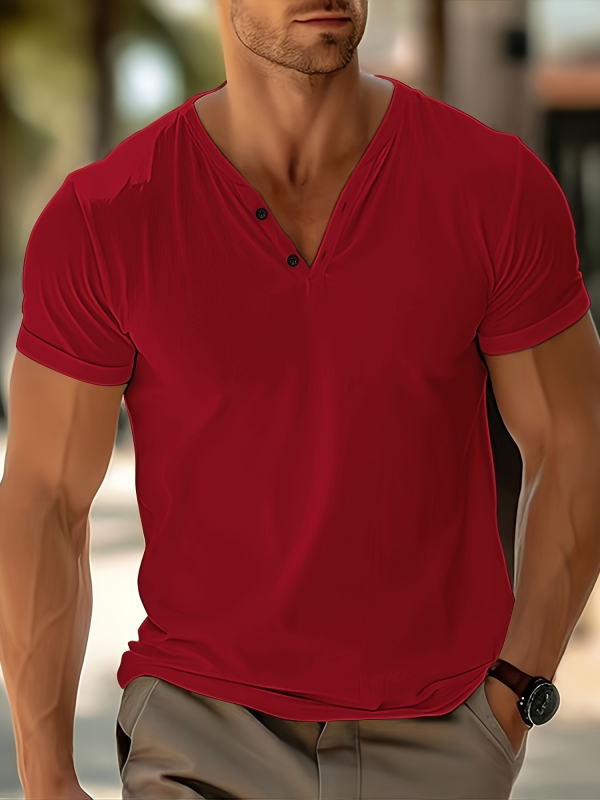 Tricou transfrontalier european și american AliExpress pentru bărbați, culoare solidă, cu guler în V, respirabil, care elimină transpirația, sport, casual, ușor, cu mânecă scurtă, tip tricou