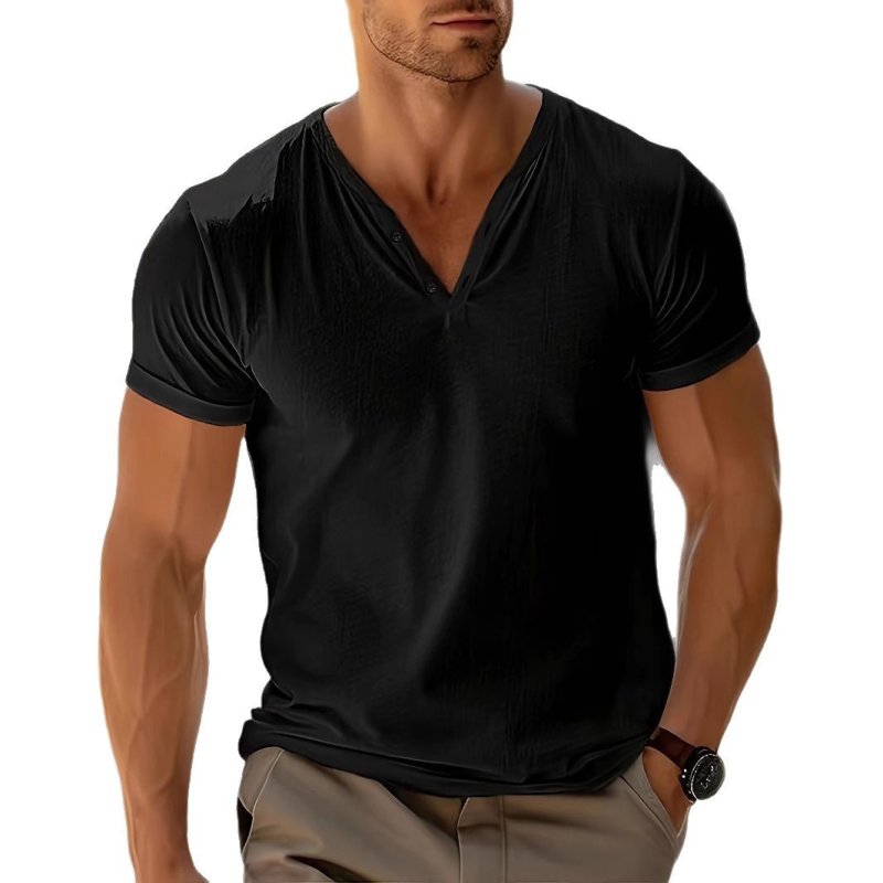 Tricou transfrontalier european și american AliExpress pentru bărbați, culoare solidă, cu guler în V, respirabil, care elimină transpirația, sport, casual, ușor, cu mânecă scurtă, tip tricou